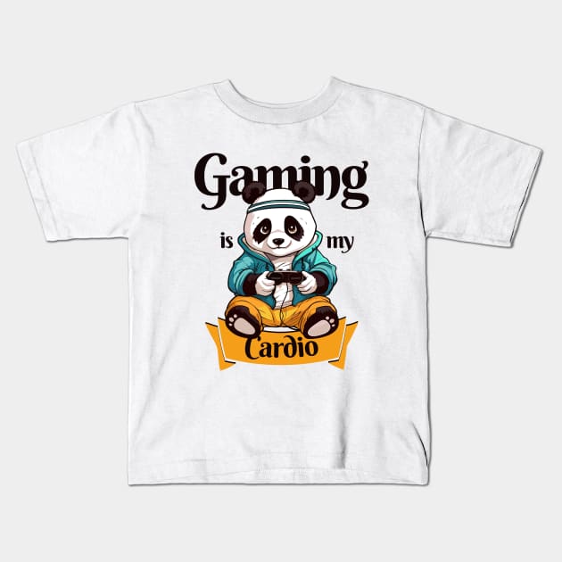 Gaming Panda, Gaming is my cardio Kids T-Shirt by Art Joy Studio